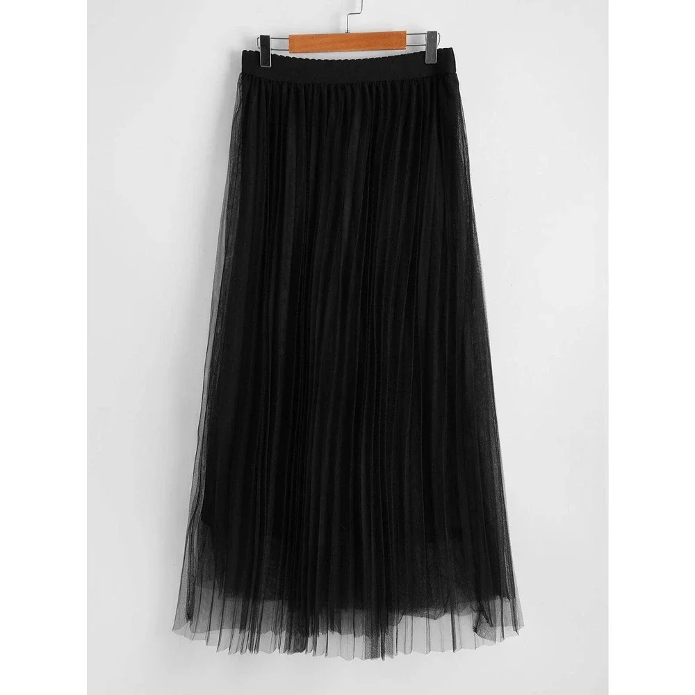 tulle tutu midi skirt Wide Waist Pleated Tulle Skirt light pink - Picture 4 of 13